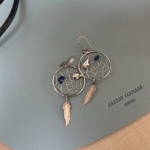 Silver Dreamcatcher Earrings with Blue Accents